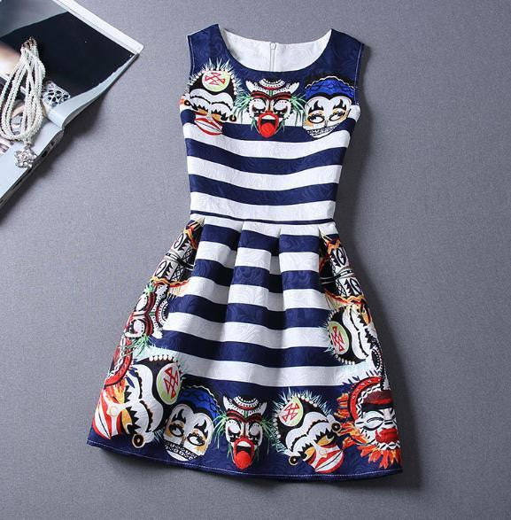 Women Summer A-line Dress Vintage Printed Sleeveless Party Vestido De Festa Female Clothing Jacquard Dresses SXDRS96