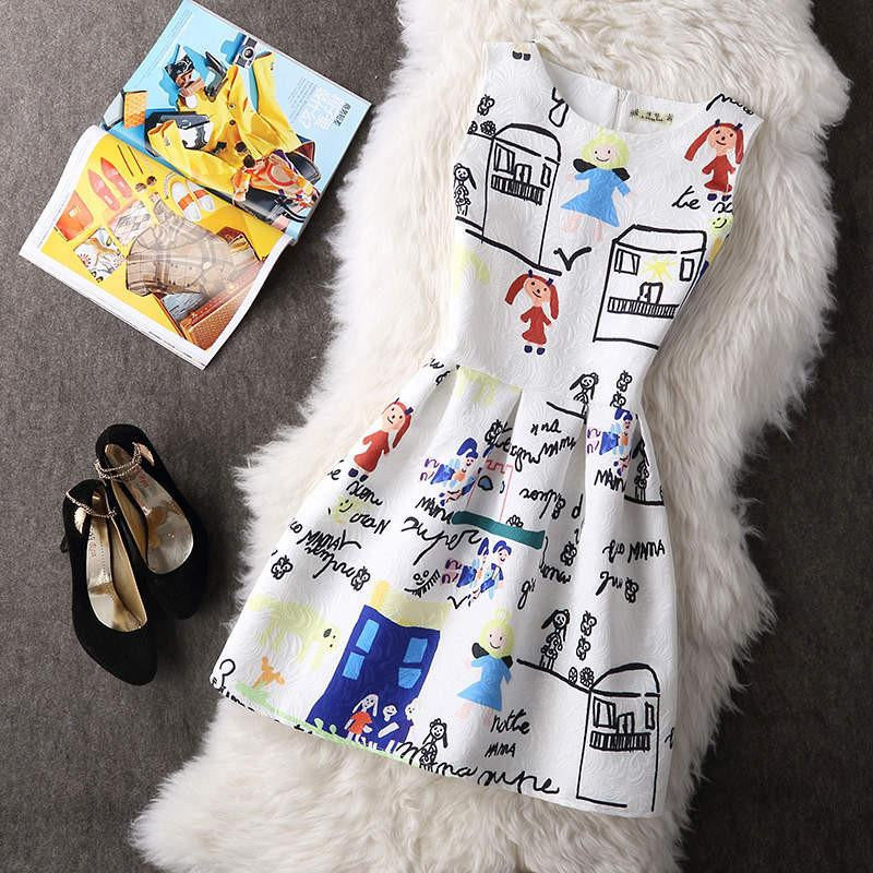 Women Summer A-line Dress Vintage Printed Sleeveless Party Vestido De Festa Female Clothing Jacquard Dresses SXDRS96