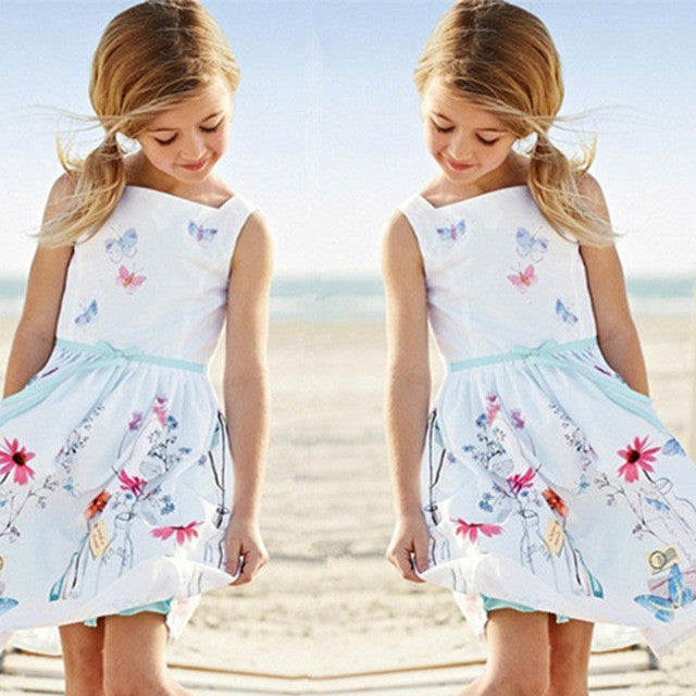 Online discount shop Australia - hot girls dress children's clothing white strap dress Students wear fashion pleated dress silk Leisure dress