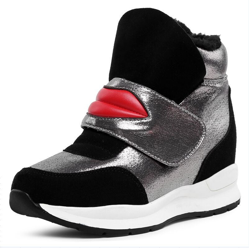 Online discount shop Australia - New ankle boots heels shoes women casual shoes height increased high top shoes mixed color boots