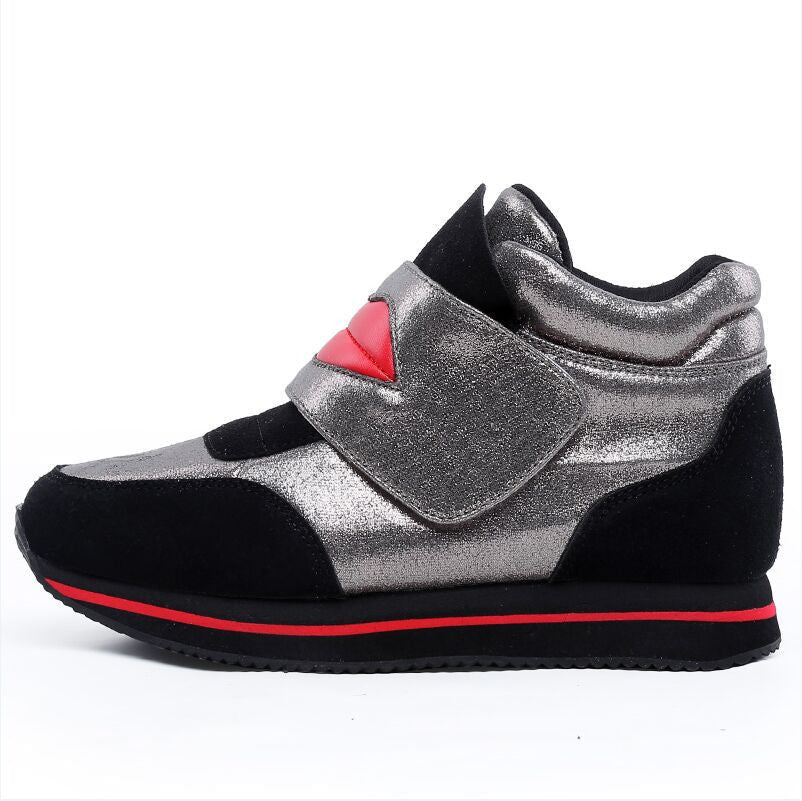 Online discount shop Australia - New ankle boots heels shoes women casual shoes height increased high top shoes mixed color boots