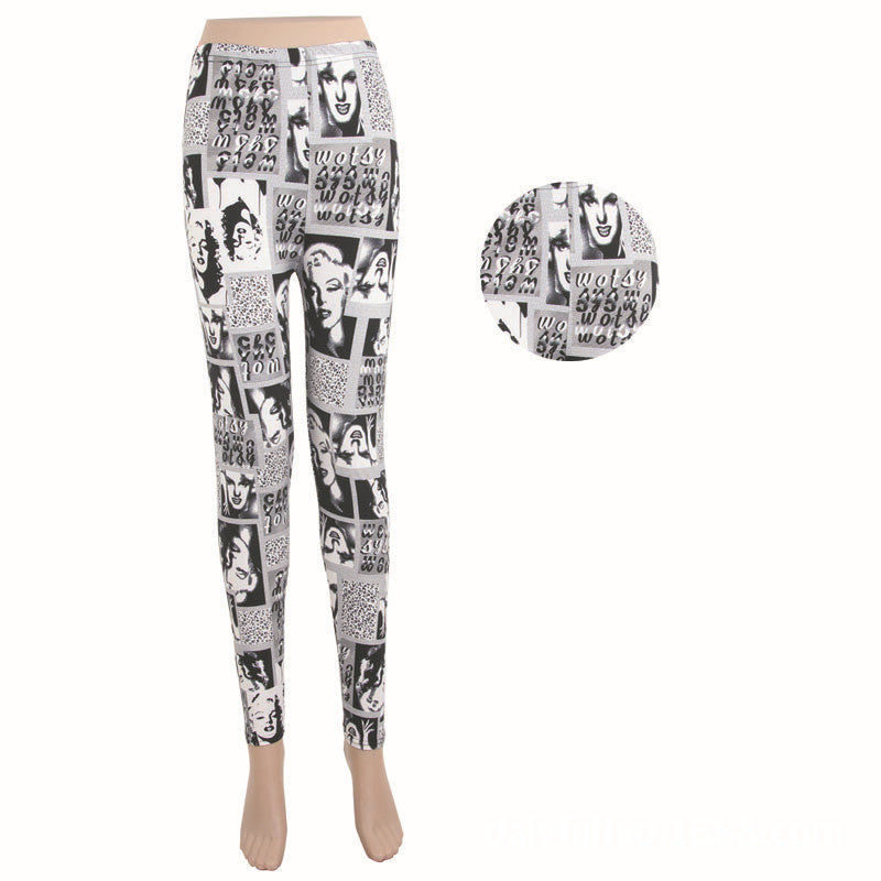 Fashion Casual Cotton BRUSHED Black Milk Leggings Pants Female Elastic Plaid Graffiti Leggings Trousers Women