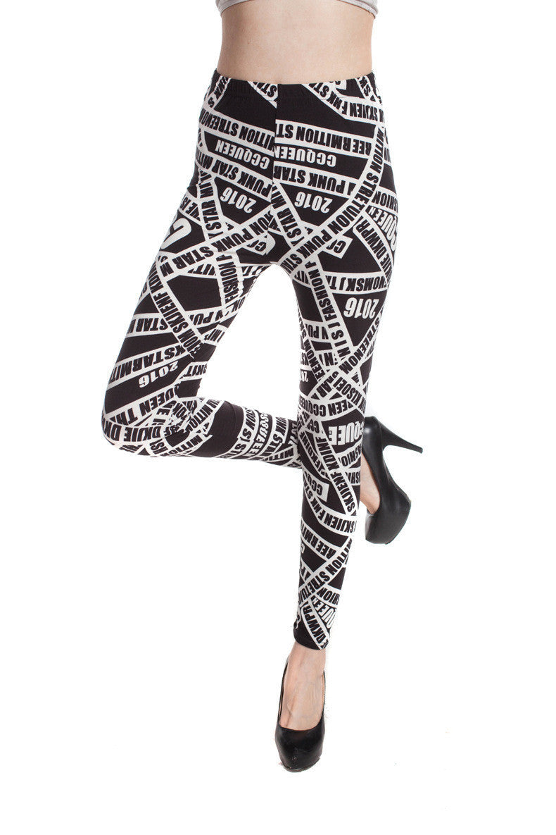 Fashion Casual Cotton BRUSHED Black Milk Leggings Pants Female Elastic Plaid Graffiti Leggings Trousers Women