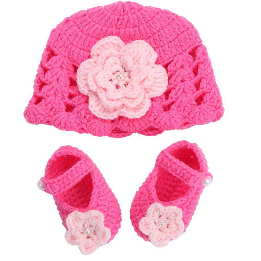 Online discount shop Australia - Flower Baby Shoes Girls Hat Crochet Photography Props Set,Handmade Boutique Toddler Shoes,Crib Baby