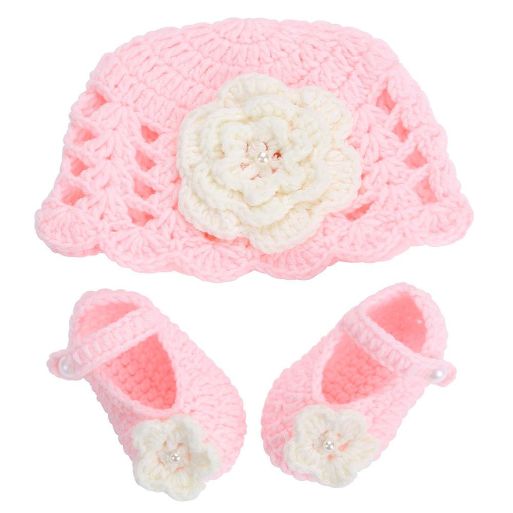 Online discount shop Australia - Flower Baby Shoes Girls Hat Crochet Photography Props Set,Handmade Boutique Toddler Shoes,Crib Baby