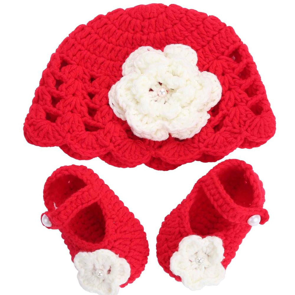 Online discount shop Australia - Flower Baby Shoes Girls Hat Crochet Photography Props Set,Handmade Boutique Toddler Shoes,Crib Baby