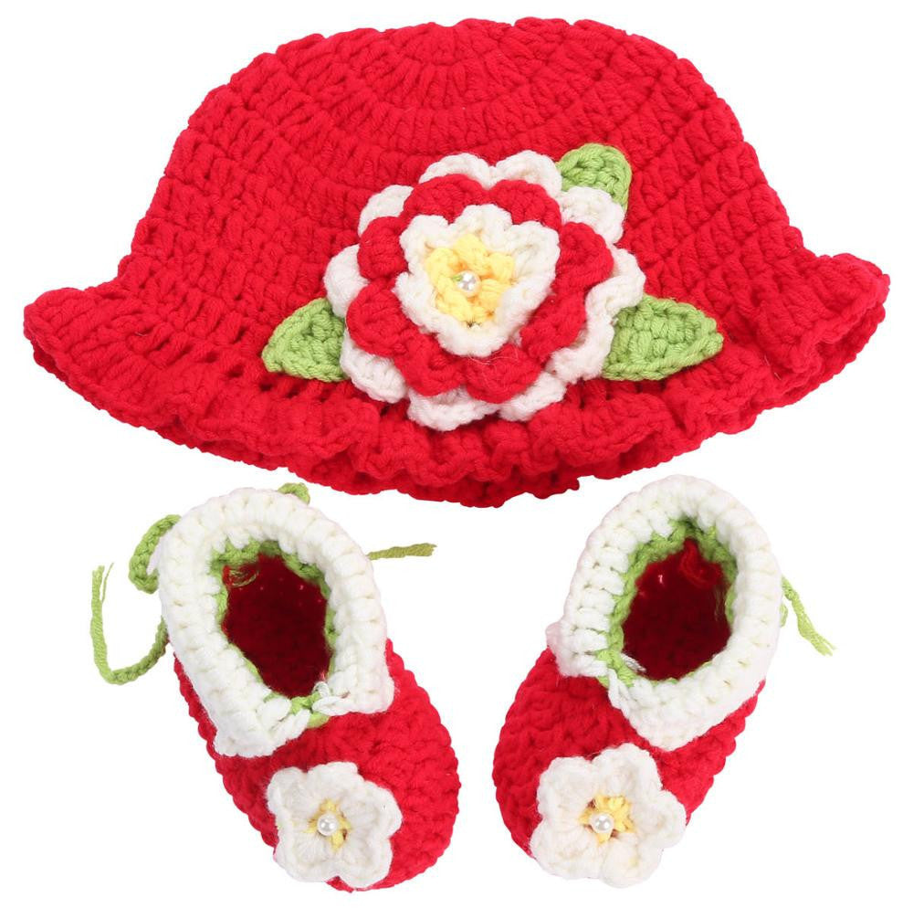 Online discount shop Australia - Flower Baby Shoes Girls Hat Crochet Photography Props Set,Handmade Boutique Toddler Shoes,Crib Baby