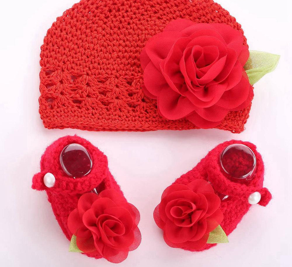 Online discount shop Australia - Flower Baby Shoes Girls Hat Crochet Photography Props Set,Handmade Boutique Toddler Shoes,Crib Baby