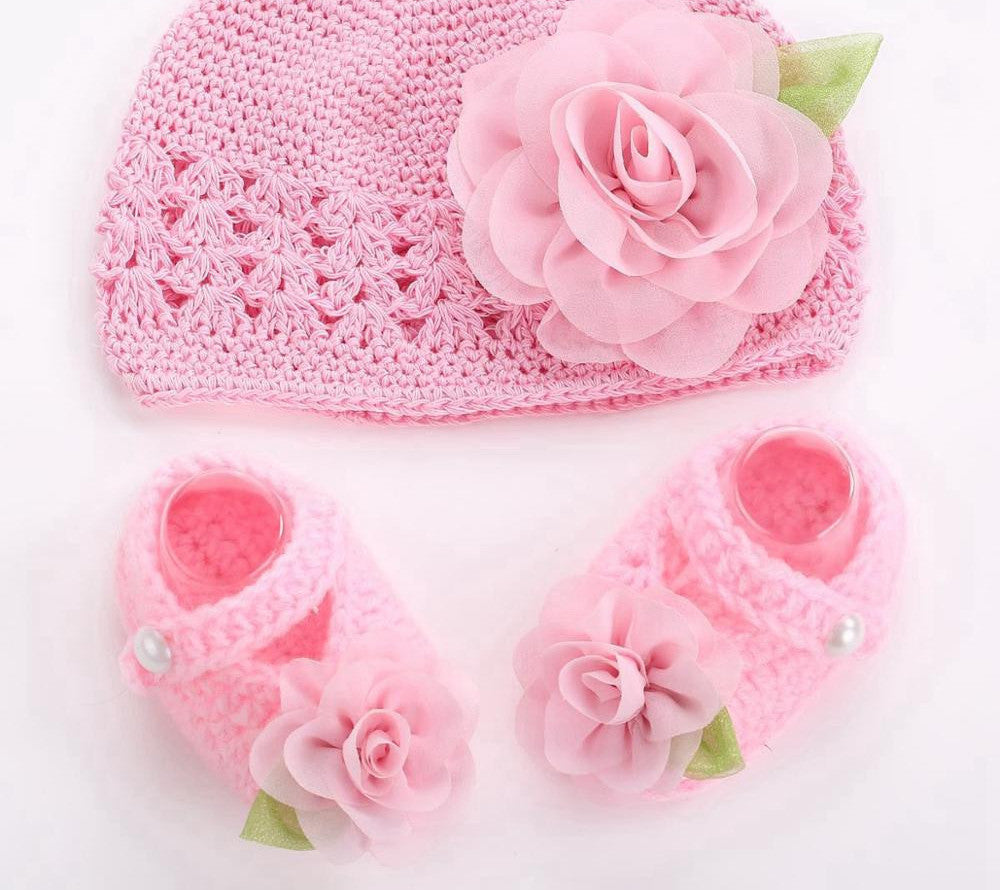 Online discount shop Australia - Flower Baby Shoes Girls Hat Crochet Photography Props Set,Handmade Boutique Toddler Shoes,Crib Baby