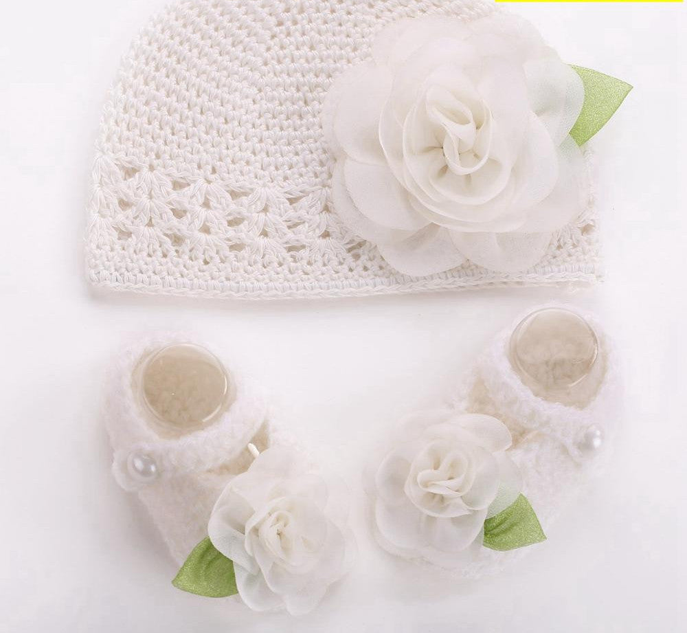 Online discount shop Australia - Flower Baby Shoes Girls Hat Crochet Photography Props Set,Handmade Boutique Toddler Shoes,Crib Baby