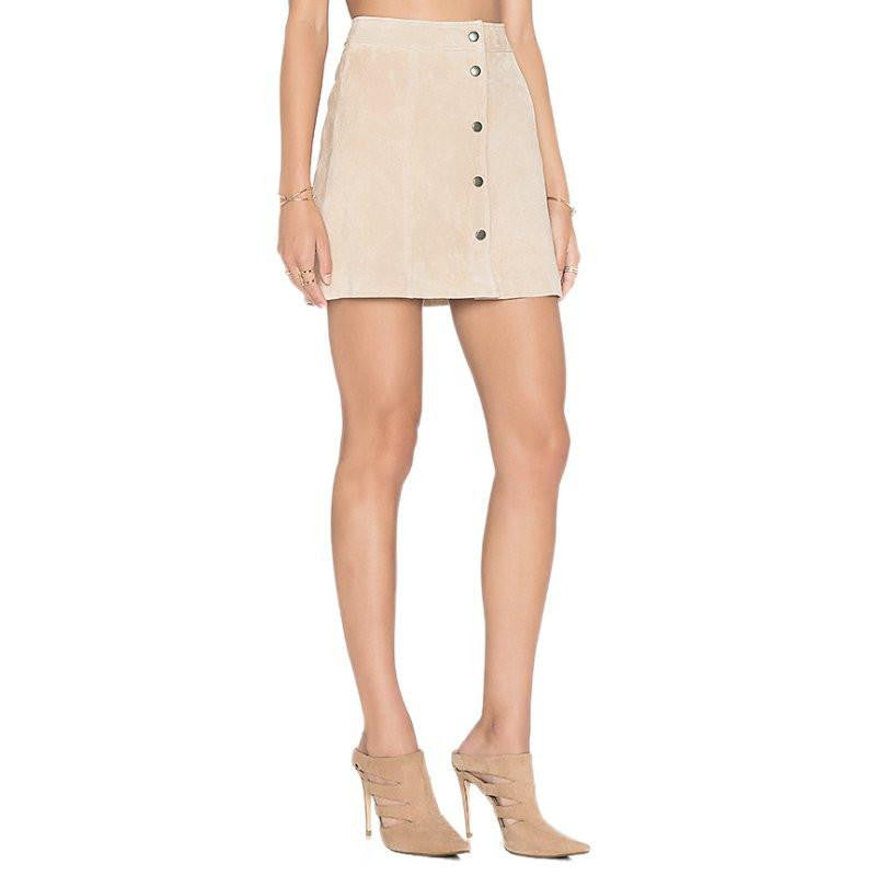 Skirts Faux Suede Women Skirt A-Line Button Mini Female Skirts Plus Size