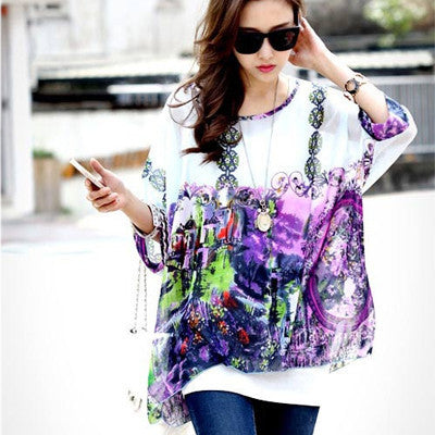 Online discount shop Australia - Boho Style Women Chiffon Blouse Floral Print Tops Shirt for Women Clothing 4XL Chiffon Shirts