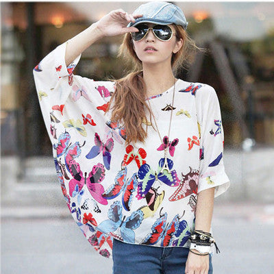 Novelty Women Casual Shirts Tops Plus Size 4XL 5XL 6XL Women's Batwing Chiffon Blouses