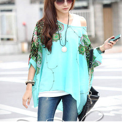 Novelty Women Casual Shirts Tops Plus Size 4XL 5XL 6XL Women's Batwing Chiffon Blouses