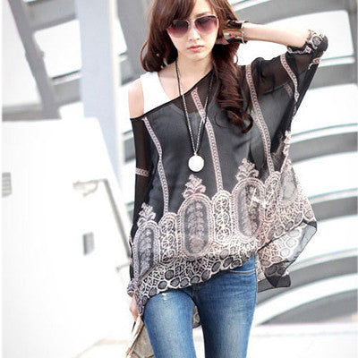 Novelty Women Casual Shirts Tops Plus Size 4XL 5XL 6XL Women's Batwing Chiffon Blouses