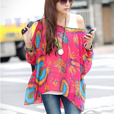 Novelty Women Casual Shirts Tops Plus Size 4XL 5XL 6XL Women's Batwing Chiffon Blouses