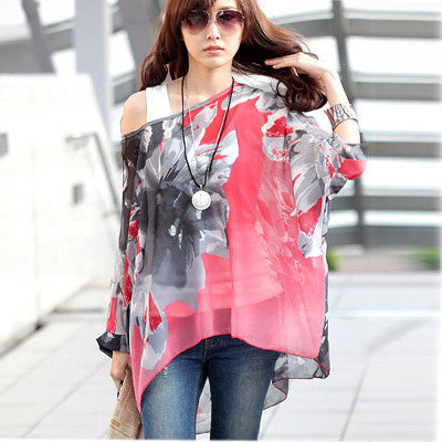 Novelty Women Casual Shirts Tops Plus Size 4XL 5XL 6XL Women's Batwing Chiffon Blouses
