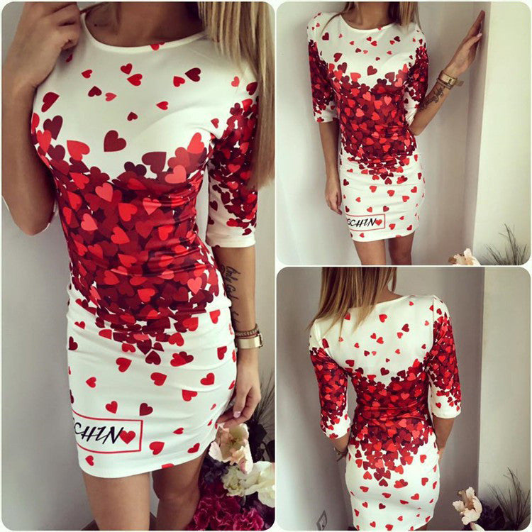 Online discount shop Australia - Love Heart Print Slim Pencil Dresses Party Plus Size Women Clothing Casual Bandage Bodycon Summer Dress Robe