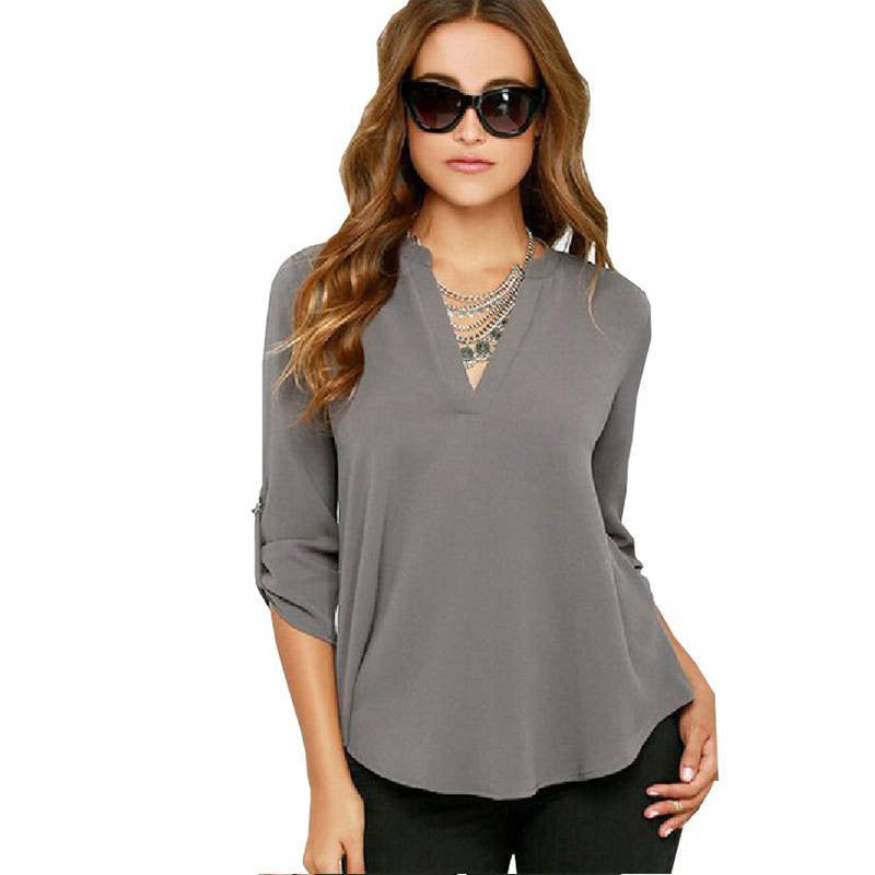 Fashion Tops 7 Colors 8 Size Loose Women Casual Chiffon Blouse Shirt V-Neck Big Sizes 5Xl 6Xl