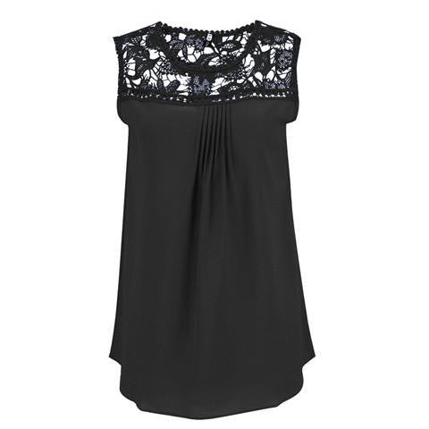 Women Blouses Casual Chiffon Lace Sleeveless Patchwork Floral O-Neck Shirts women tops