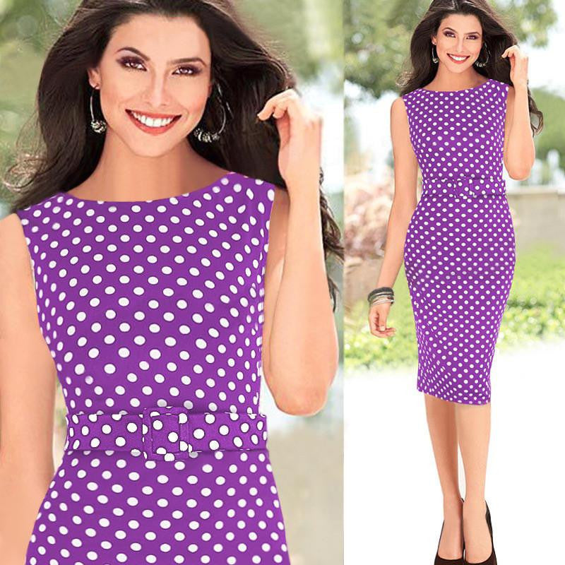 Vintage Sheath Dot Sleeveless Puff Natural Wear to Work Knee-length Party Pencil Dress
