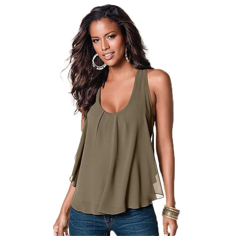 Online discount shop Australia - 40 T Shirt Women Chiffon T Shirt Plus Size Solid Sleeveless Loose Backless Sexy O-neck Casual Women Tops Clothing
