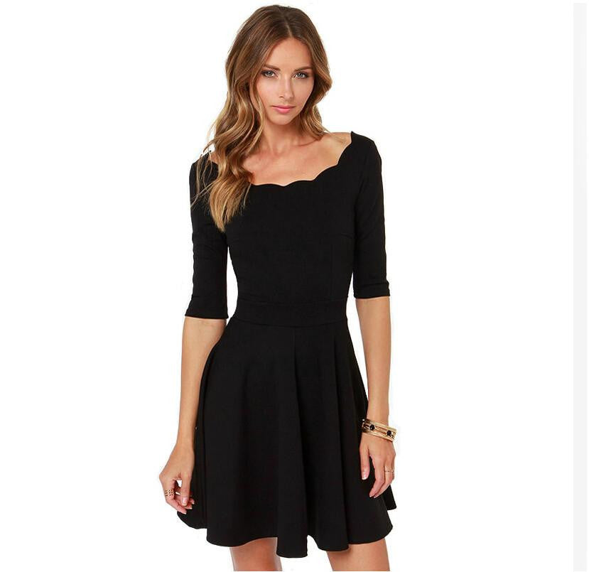 Tengo Women Slim Flared Tunic Corrugated Neckline Red Dress Women Brand Casual Summer Party Dresses for women Year