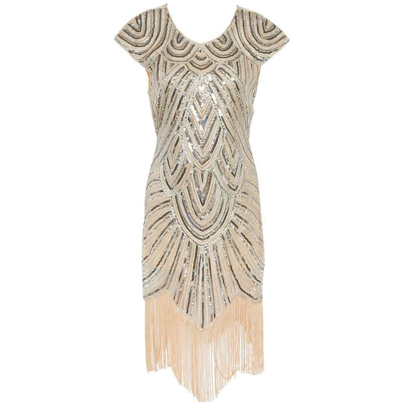 Shining 1920s Style Flapper Dress Vintage Great Gatsby Charleston Sequin Tassel Party Knee-Length Dress With Backside Zipper