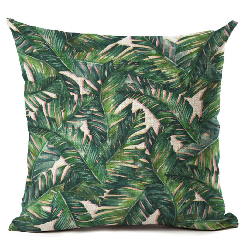 Online discount shop Australia - Green Tropical Plant Leave Birds Pillow Cover Colorful Flower Cushion Cover Car Sofa Home Decoration