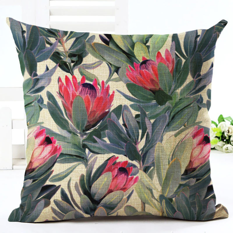 Online discount shop Australia - Green Tropical Plant Leave Birds Pillow Cover Colorful Flower Cushion Cover Car Sofa Home Decoration