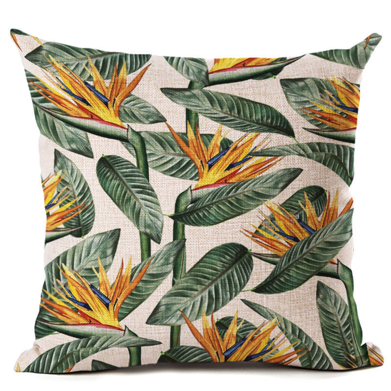 Online discount shop Australia - Green Tropical Plant Leave Birds Pillow Cover Colorful Flower Cushion Cover Car Sofa Home Decoration