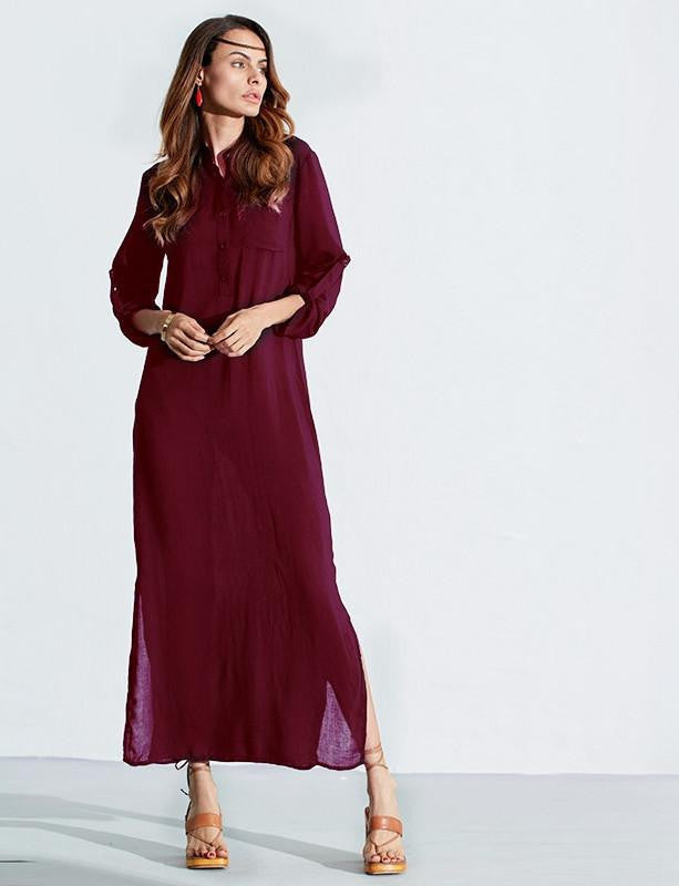 Vestidos ZANZEA Women Retro Long Dress Elegant Ladies Long Sleeve Deep V Neck Long Line Split Solid Floor-length Dress