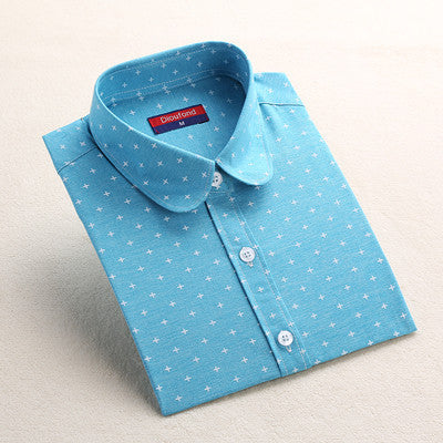 Style Women Blouses Pattern Cotton Shirts Long Sleeve Floral Women Clothes Casual Plus Size Turn-Down Collar Cotton Blouses