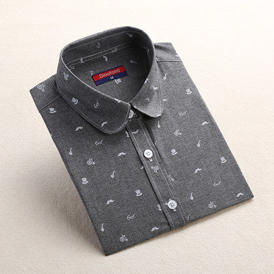 Style Women Blouses Pattern Cotton Shirts Long Sleeve Floral Women Clothes Casual Plus Size Turn-Down Collar Cotton Blouses