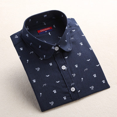 Style Women Blouses Pattern Cotton Shirts Long Sleeve Floral Women Clothes Casual Plus Size Turn-Down Collar Cotton Blouses