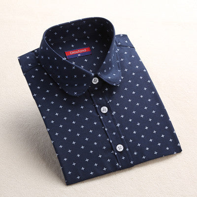 Style Women Blouses Pattern Cotton Shirts Long Sleeve Floral Women Clothes Casual Plus Size Turn-Down Collar Cotton Blouses