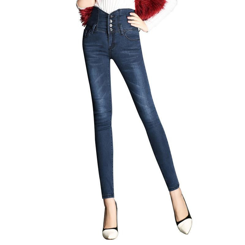 Slim Breasted High Waist Women's Jeans Stretch Accept Waist Plus Size Skinny Pants