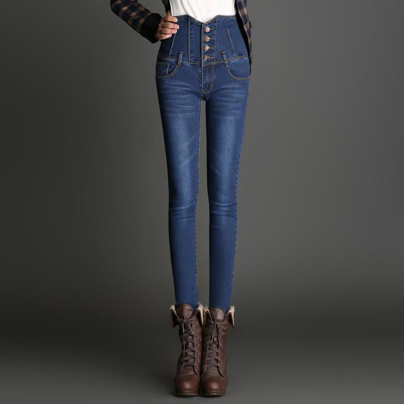 Slim Breasted High Waist Women's Jeans Stretch Accept Waist Plus Size Skinny Pants