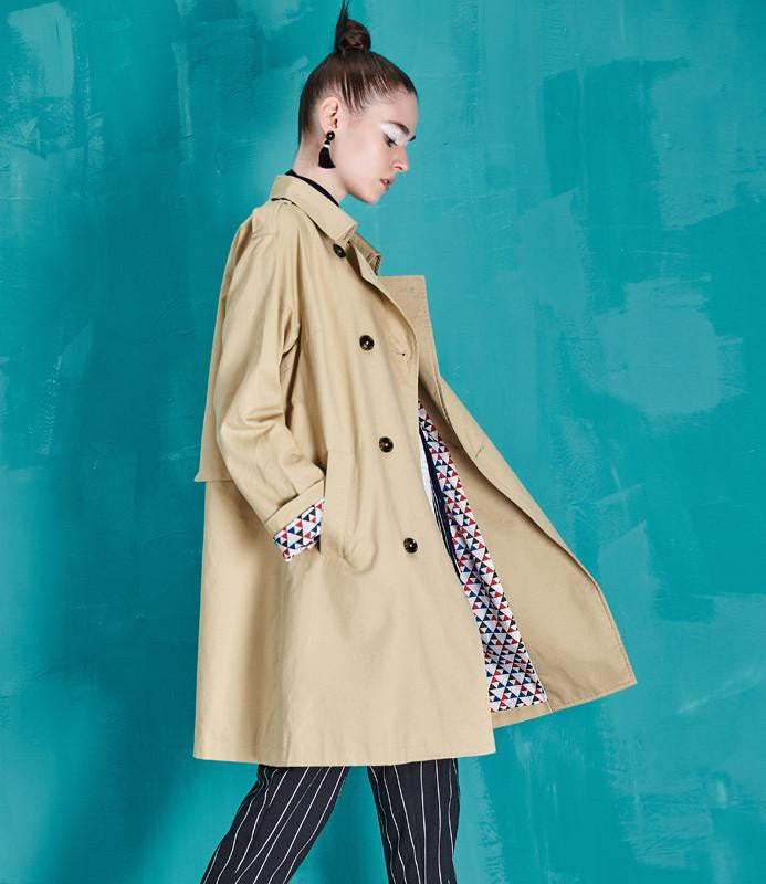 Online discount shop Australia - New Arrival Trench Coat Women Double-Breasted Turn-Down Collar Medium Style Long Cotton Outwears