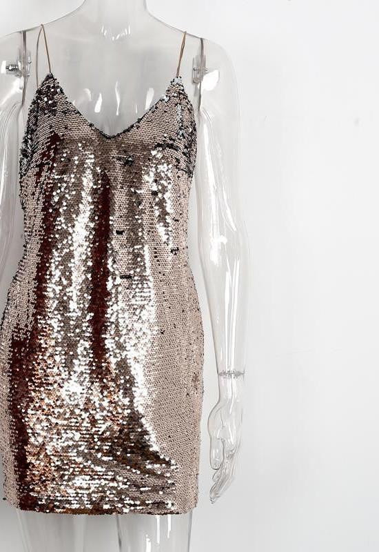 Simplee Backless deep v sequin sexy dress Women black party luxury sundress short dress Autumn strap mini dress vestidos camis