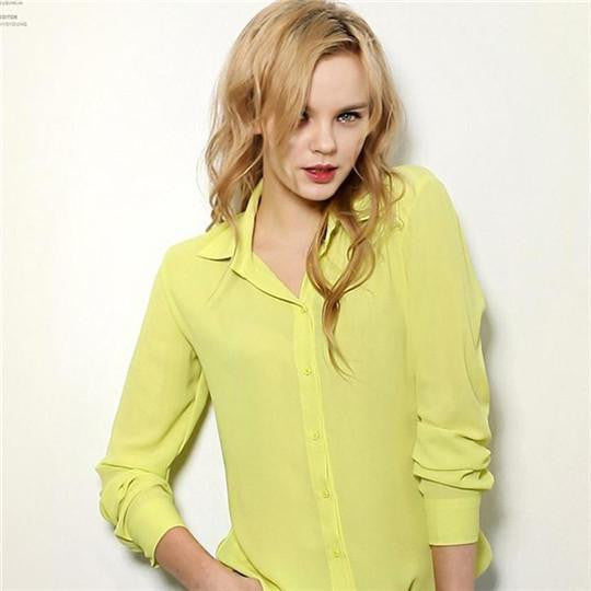 Women Chiffon Shirt Blouse Ladies White Pink Elegant V-neck Long Sleeve Shirts Female Office Shirt Plus Size