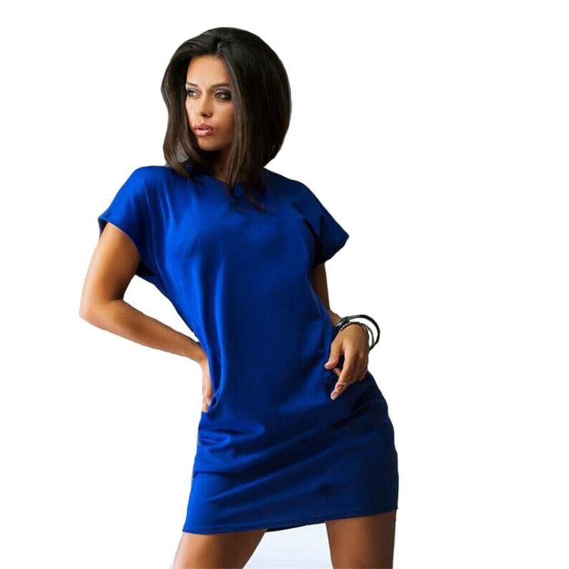 Sleeve Casual Batwing women Dresses casual mini dress solid color short sleeve o-neck dresses with two side pockets