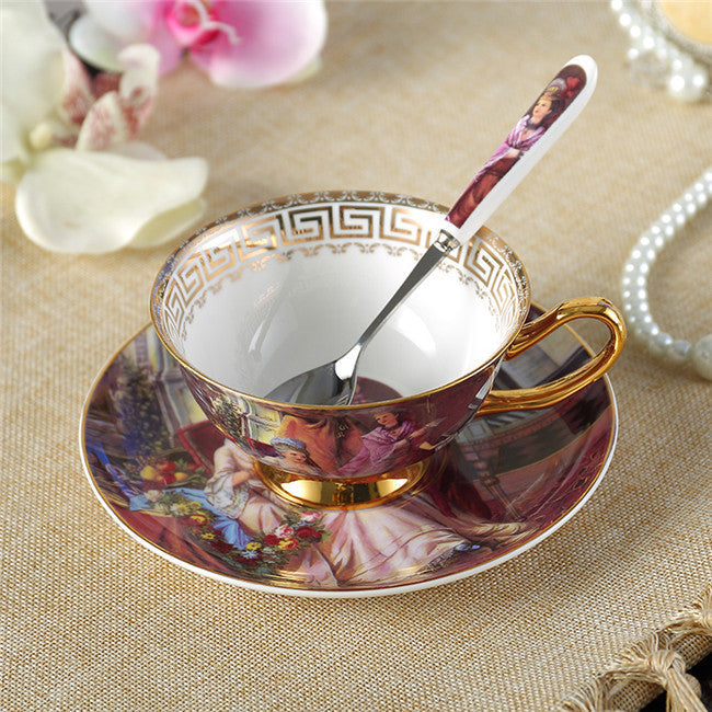 Noble Luxury Bone Coffee Cup And Saucer Spoon Set Ceramic Mug 200ml Advanced Porcelain Tea Cup Tray For Gift Cafe Party
