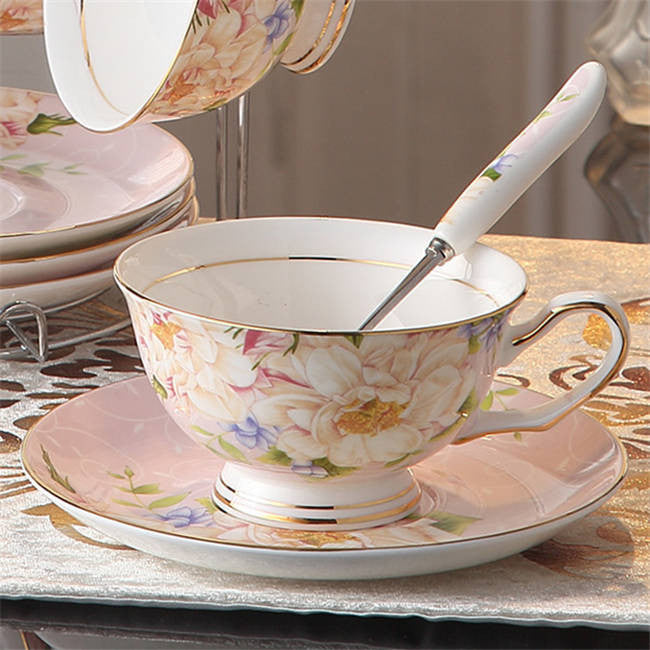 Noble Luxury Bone Coffee Cup And Saucer Spoon Set Ceramic Mug 200ml Advanced Porcelain Tea Cup Tray For Gift Cafe Party