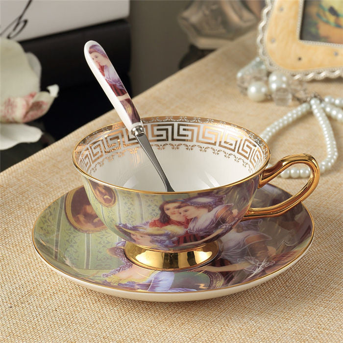 Noble Luxury Bone Coffee Cup And Saucer Spoon Set Ceramic Mug 200ml Advanced Porcelain Tea Cup Tray For Gift Cafe Party