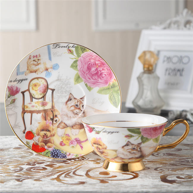 Noble Luxury Bone Coffee Cup And Saucer Spoon Set Ceramic Mug 200ml Advanced Porcelain Tea Cup Tray For Gift Cafe Party