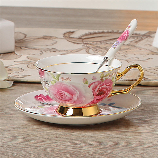 Noble Luxury Bone Coffee Cup And Saucer Spoon Set Ceramic Mug 200ml Advanced Porcelain Tea Cup Tray For Gift Cafe Party