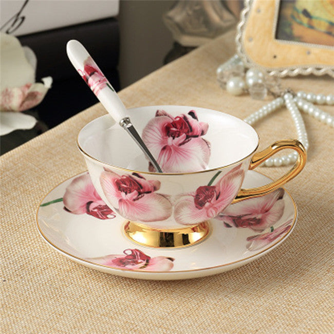 Noble Luxury Bone Coffee Cup And Saucer Spoon Set Ceramic Mug 200ml Advanced Porcelain Tea Cup Tray For Gift Cafe Party