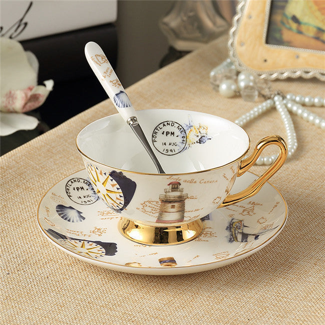 Noble Luxury Bone Coffee Cup And Saucer Spoon Set Ceramic Mug 200ml Advanced Porcelain Tea Cup Tray For Gift Cafe Party