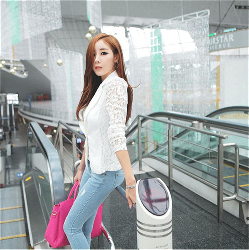 Online discount shop Australia - Fashion Casual  Slim Fit Office Women Jackets Coat Sexy Lace Long Sleeve Crochet Jacket Coat Female  Plus Size
